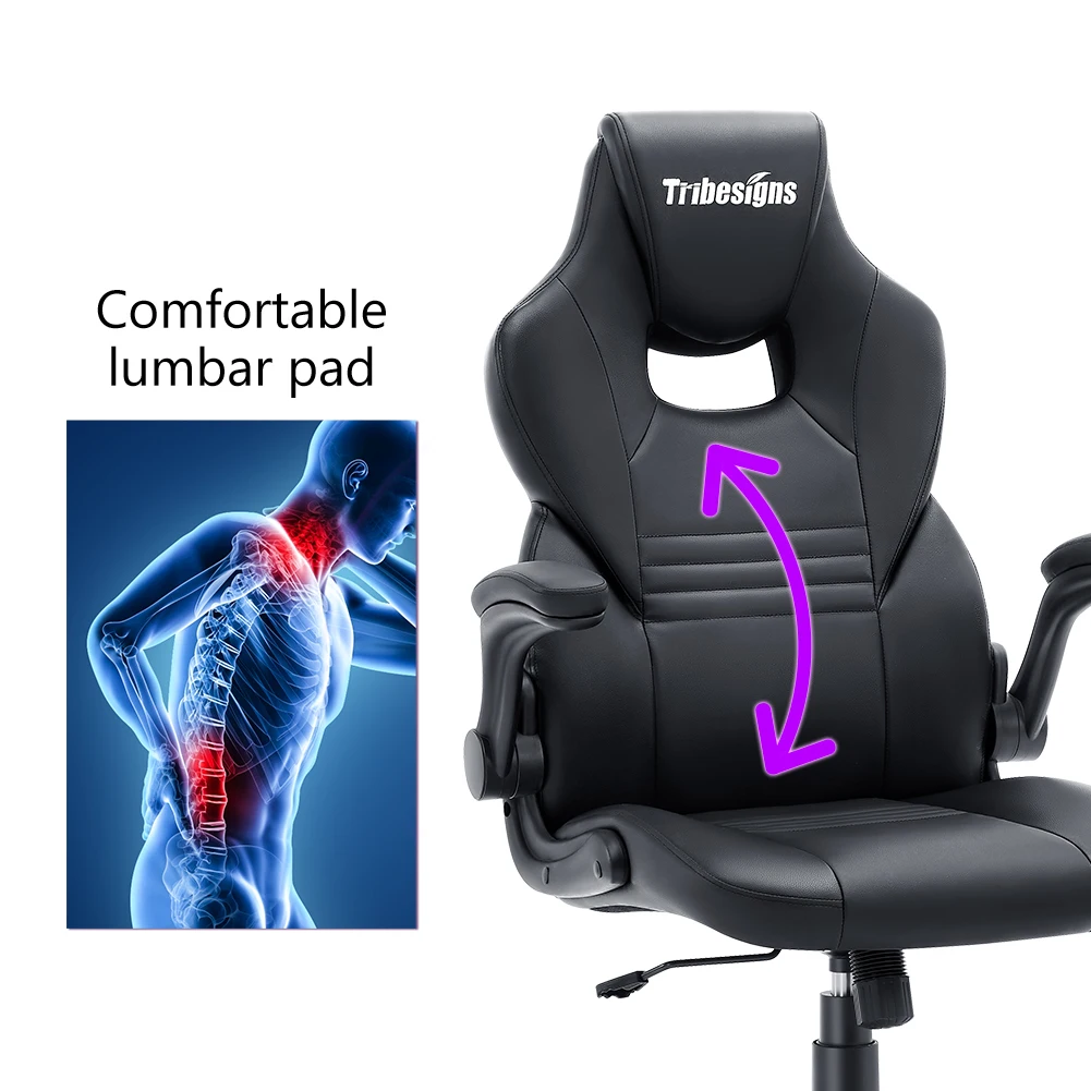 Tribesigns Black Comfortable Computer Video E Sport Gaming Player Computer Gaming Chair Massage Office Chairs With Nylon Base