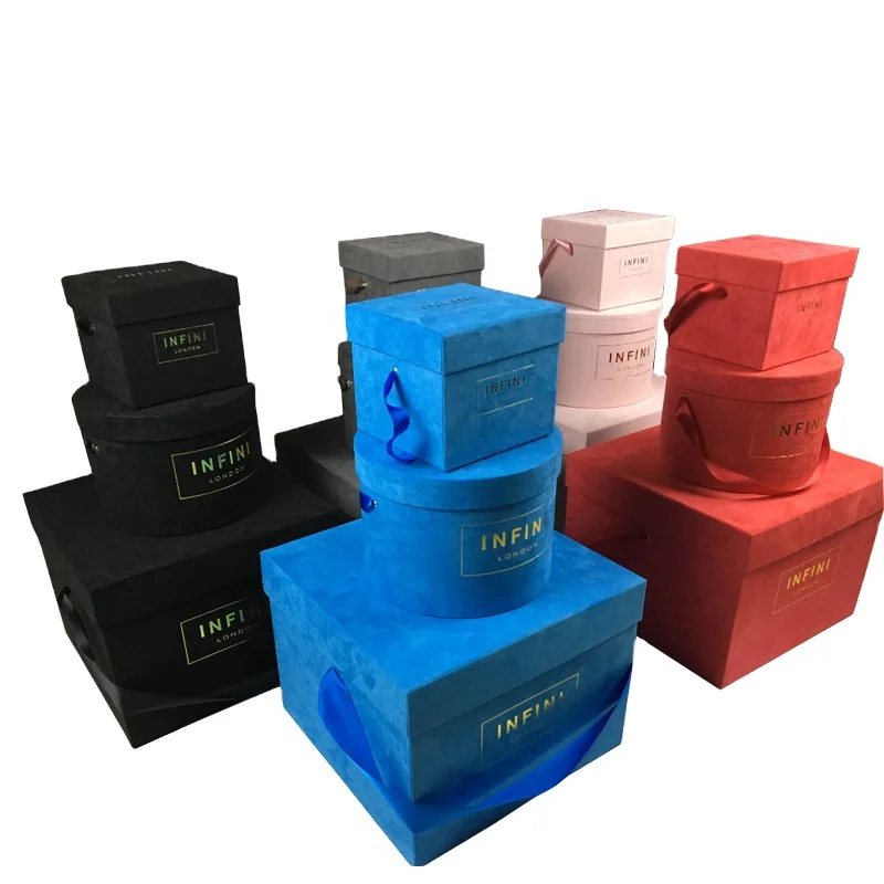Custom logo beauty round box velvet flower box rose packing with silk