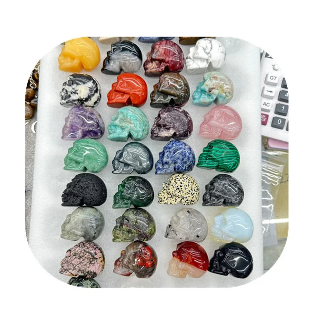 Wholesale 50mm crystals carved stone crafts natural mix deep pink rose quartz crystal skulls decor for sale