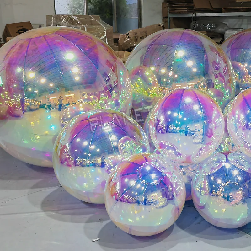 Iridescent Hanging Sphere Floating Advertising Mirror Ball PVC Inflatable Mirror Balloon Giant