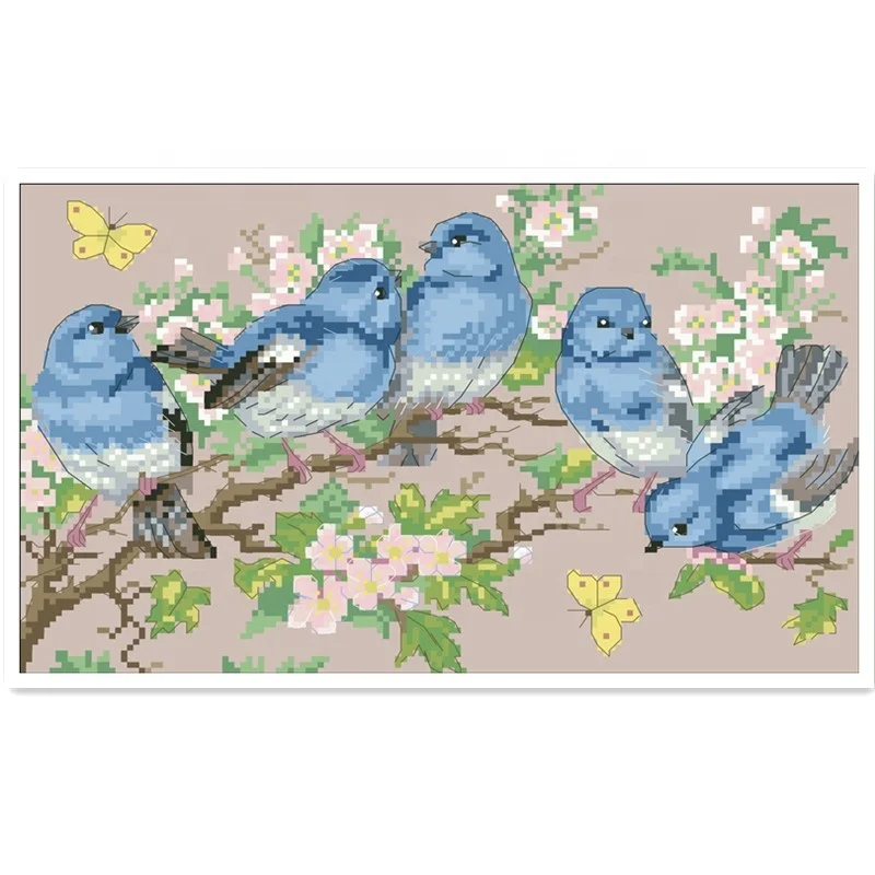 
DPD040 Five blue birds cross stitch kit package aida 18ct 14ct 11ct flaxen cloth kit embroidery DIY handmade needlework 