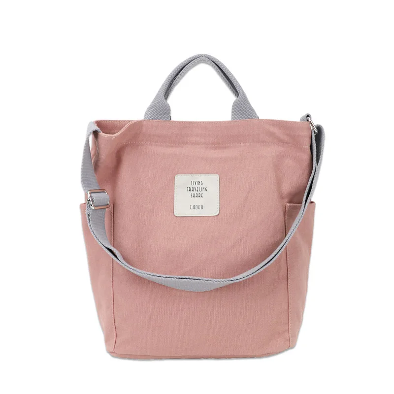 YIMYIK High Quality Causal Canvas Women Shopping Shoulder Bags Simple Style Ladies Large Capacity Tote Bags