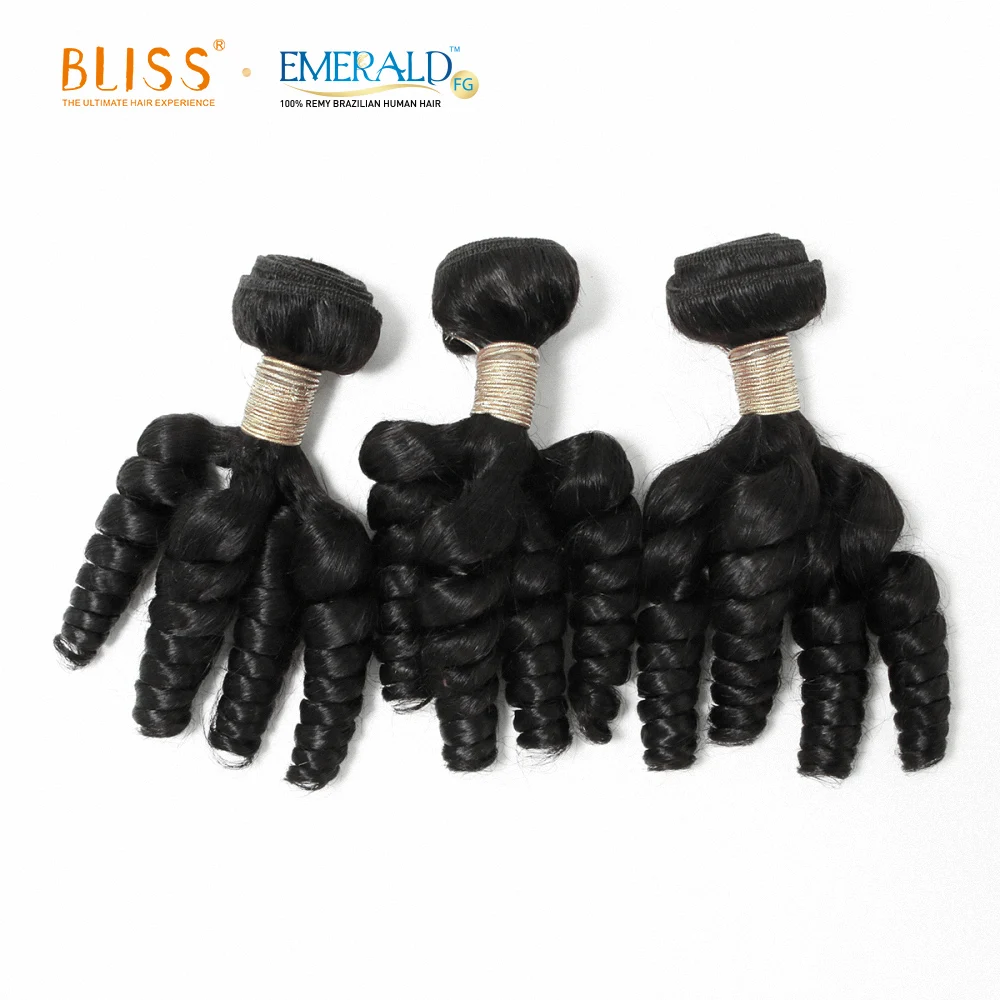 Bliss Emerald 3+1Movad0 Funmi Bouncy Hair 100% Brazilian Human Hair Bundles 3 Bundles with Closure