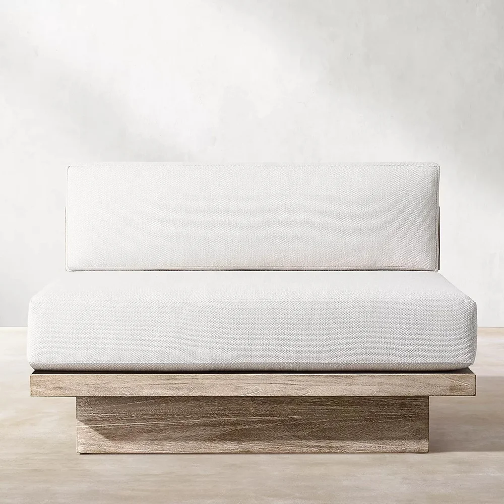 Factory Custom Modern Natural Weathered Outdoor Sectional Teak Modular Sofa Set Patio Solid Teak Wood Furniture for Hotel Villa