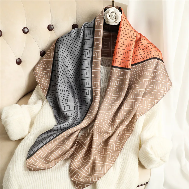 Ready to ship 2021 professional women silk scarf manufacturers fashion 90x90cm brand print silk scarf 90*90cm square