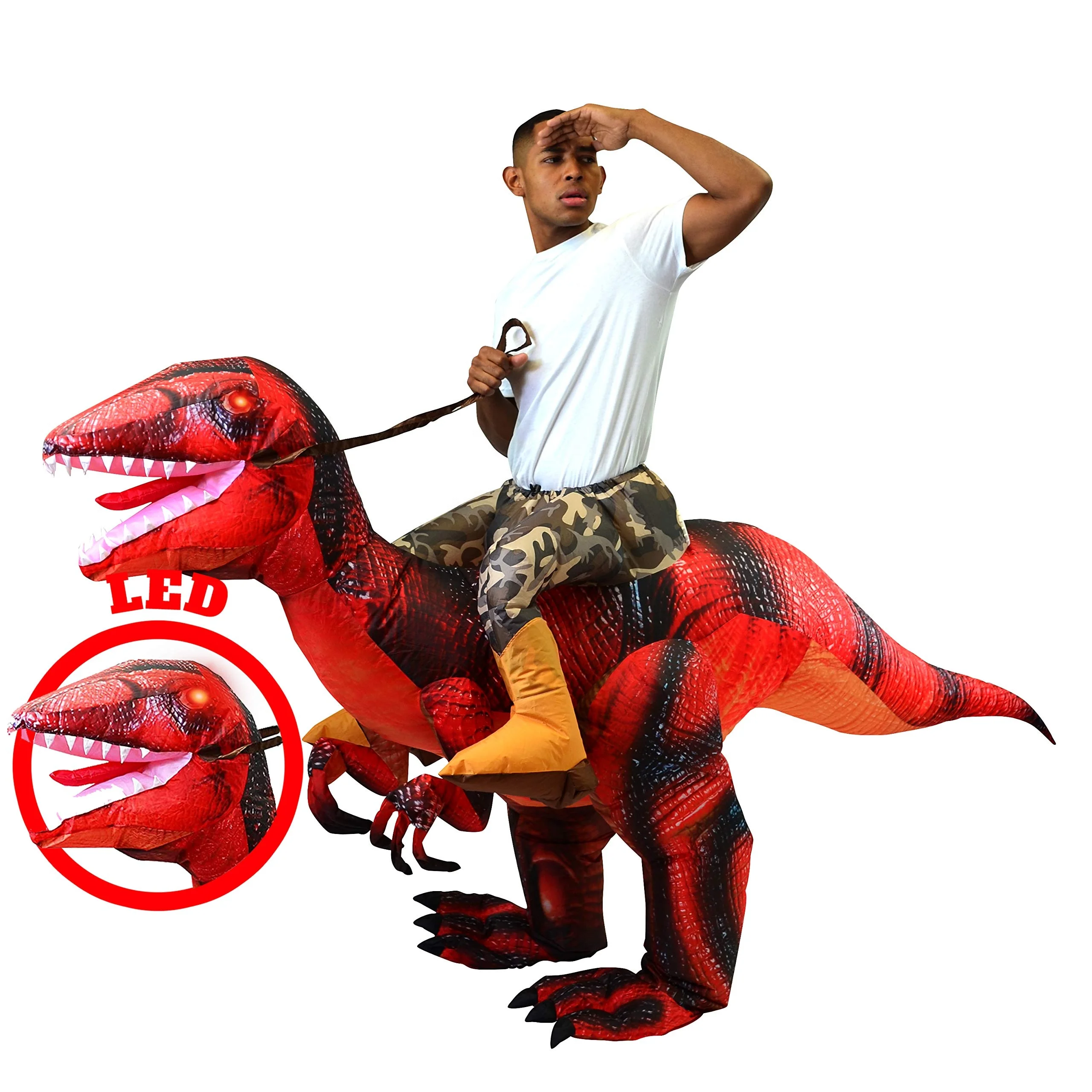 Wonderful Inflatable cosplay Costume Built-in LED lights eyes inflatable riding dinosaur costume for Kids child adult