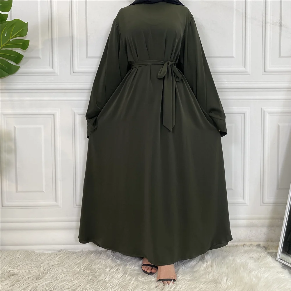 6394# Hot sell wholesale modest solid color elegant kaftan abaya muslim dubai long dress women islamic clothing