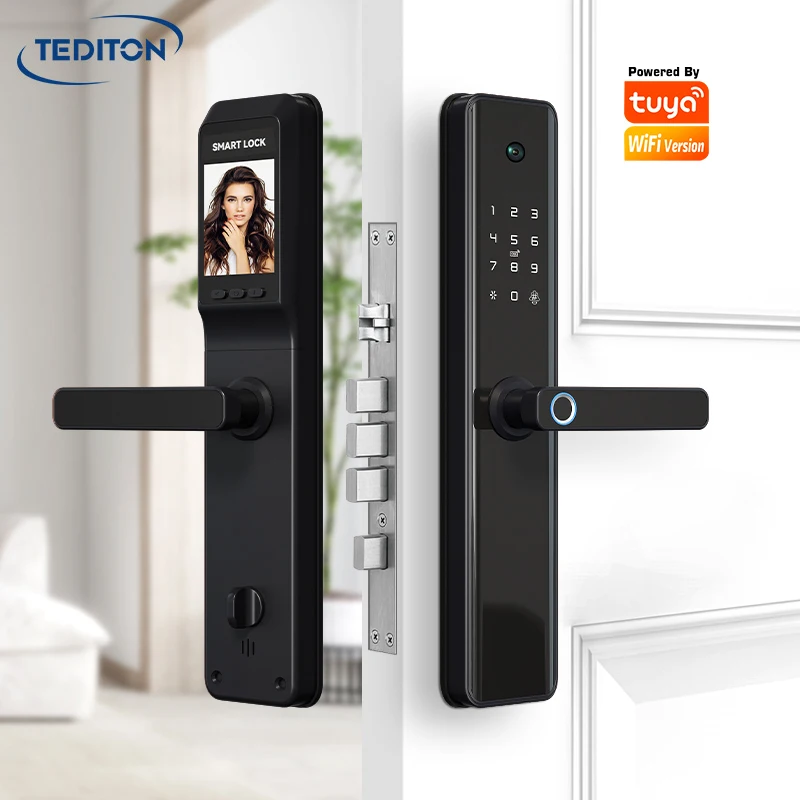 Tediton Outdoor High Security Wifi Remote Control Fingerprint Door Lock Tuya Smart Door Lock with Camera