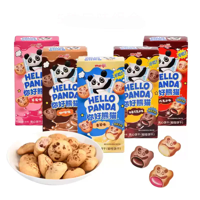 Wholesale of exotic snacks cookies and beverages Hello Panda Strawberry jam filled biscuits 50g/box