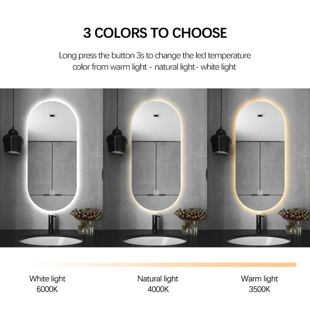 Defogger Led Lighted Smart Touch Switch Backlit Mirror Bathroom Mirror With Led Light
