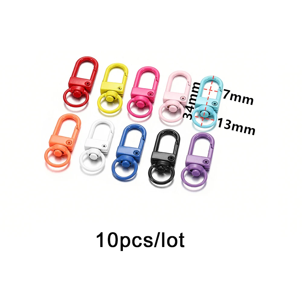 10pcs/lot 13*34mm Rotating Colorful Metal Lobster Clasp Clips Hooks Bag Car Keychain For DIY Jewelry Making Supplies Accessories