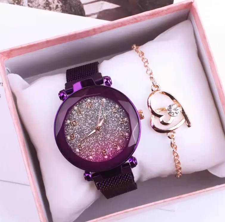 Factory Price Fashion Luxury Women Silver Powder Face Watch Ladies Bracelet Gift Set