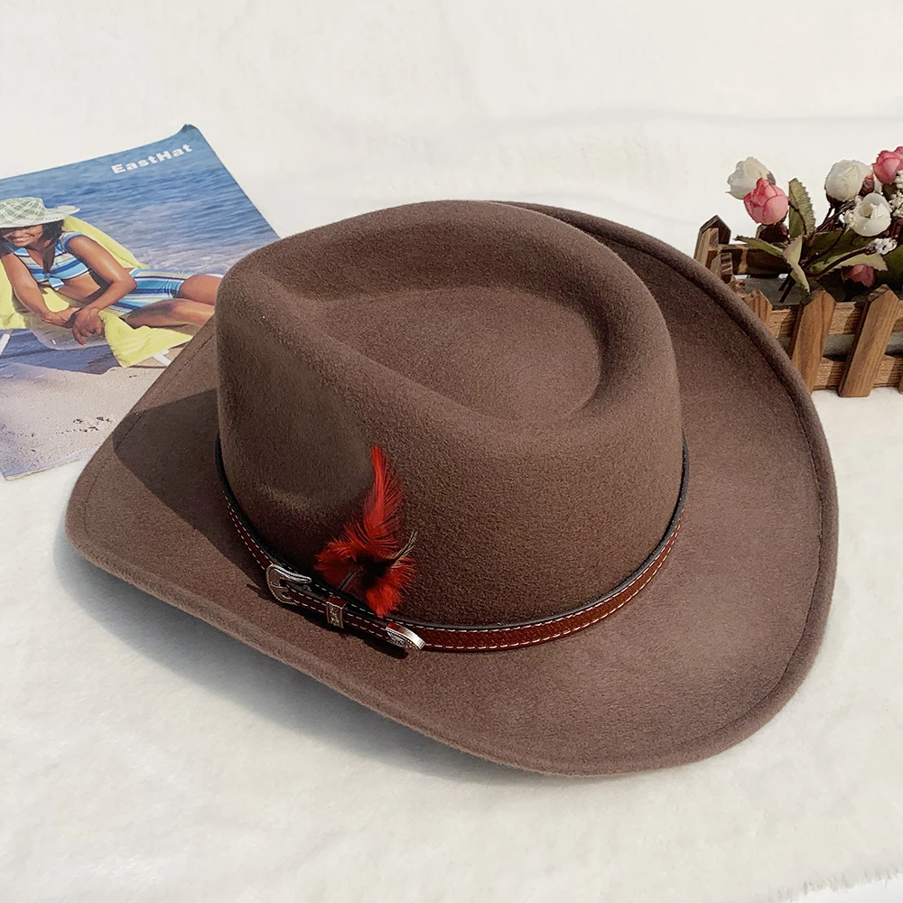 New felt cowboy hats for men adult fashion with decoration pure wool felt leather cowboy hats pakistan