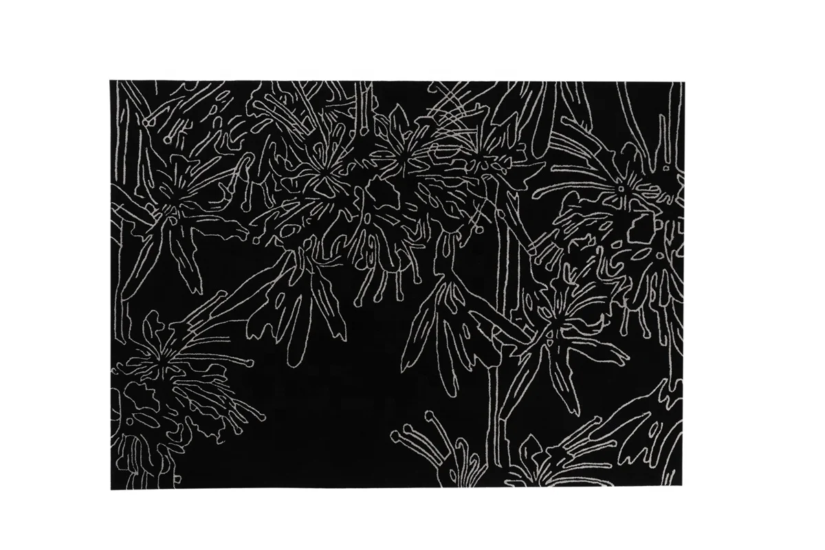 Chinese Floral Luxury Black and White Rug Acrylic Silk Floor Carpet