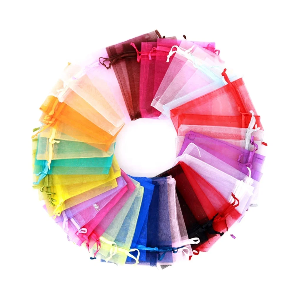 Готов к отправке, низкая цена, 7*9 см, Сумка из органзы на шнурке, без логотипа, много цветов на выбор, Сумка из органзы высокого качества для покупок
