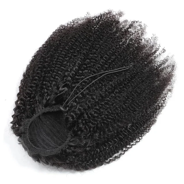 100% Brazilian Human Hair 4B 4C Afro Kinky Curly Natural Color drawstring mink virgin hair Lot Adjustable Clip-in Ponytail