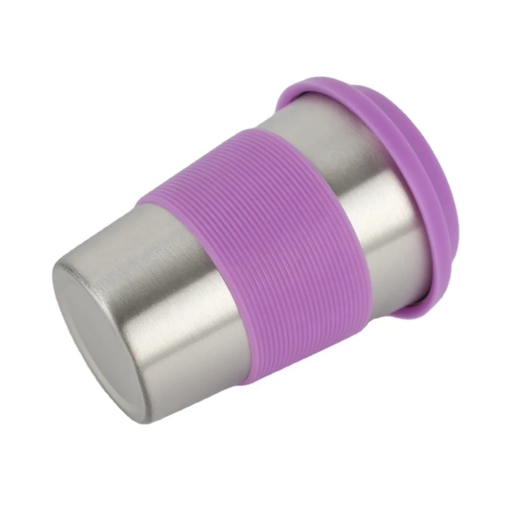 Кружка для воды из нержавеющей стали 18/8 для детей, кружка для питья с силиконовой крышкой, Экологически чистая чашка с защитой от скольжения