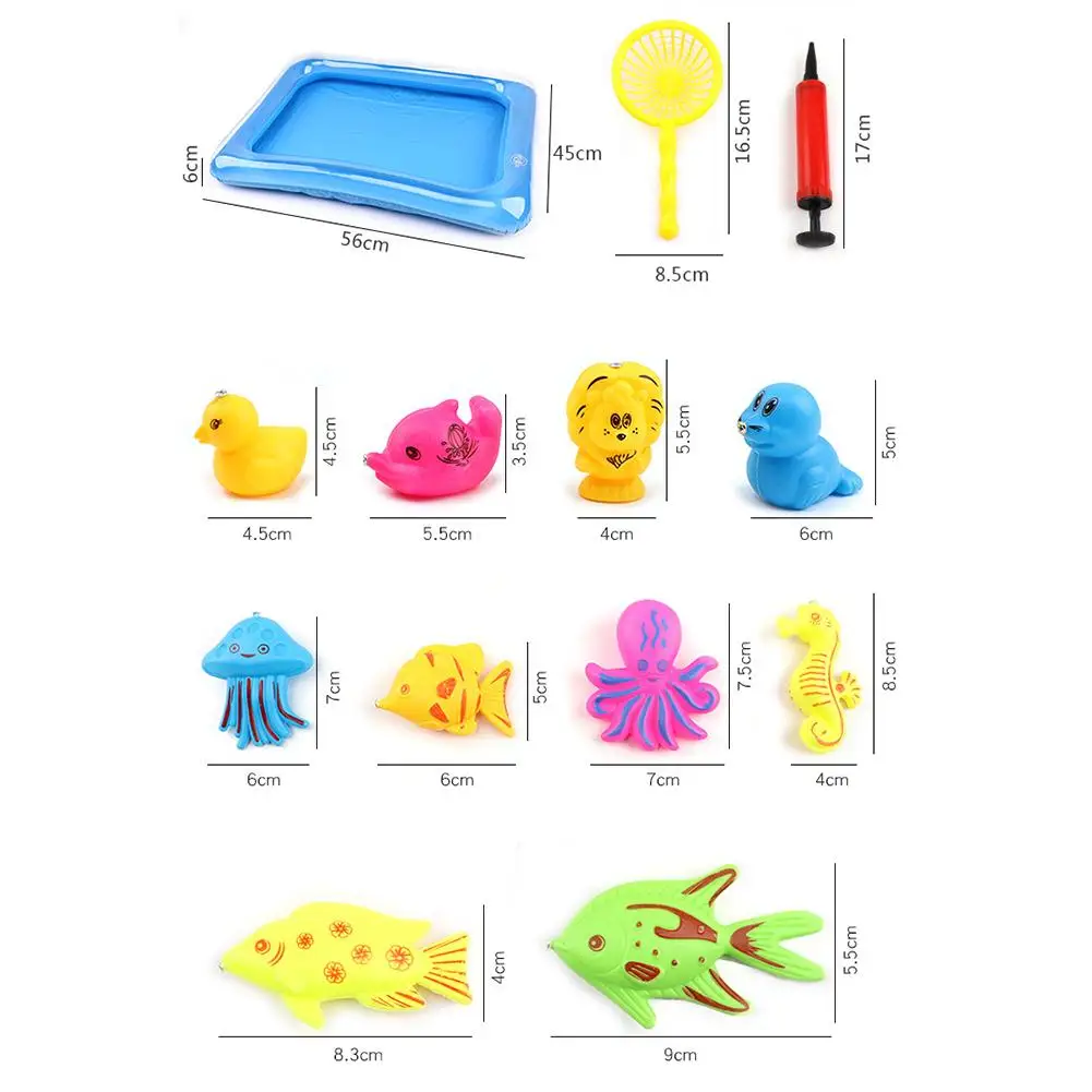 
14PCS/Set Floating Fishing Game Kids Bath Toys Fishing Magnetic Toys Inflatable Swimming Pool Bathtub Toy Set 