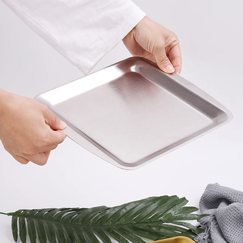 Metal Serving Tray Square Luxury Wedding Dinner Plates Stainless Steel Dessert Charger Plates Korean Buffet Plate Tableware