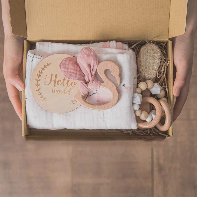 Swan bath set, baby bath toy set baby soothing toys newborn birth gift box with hand gift box