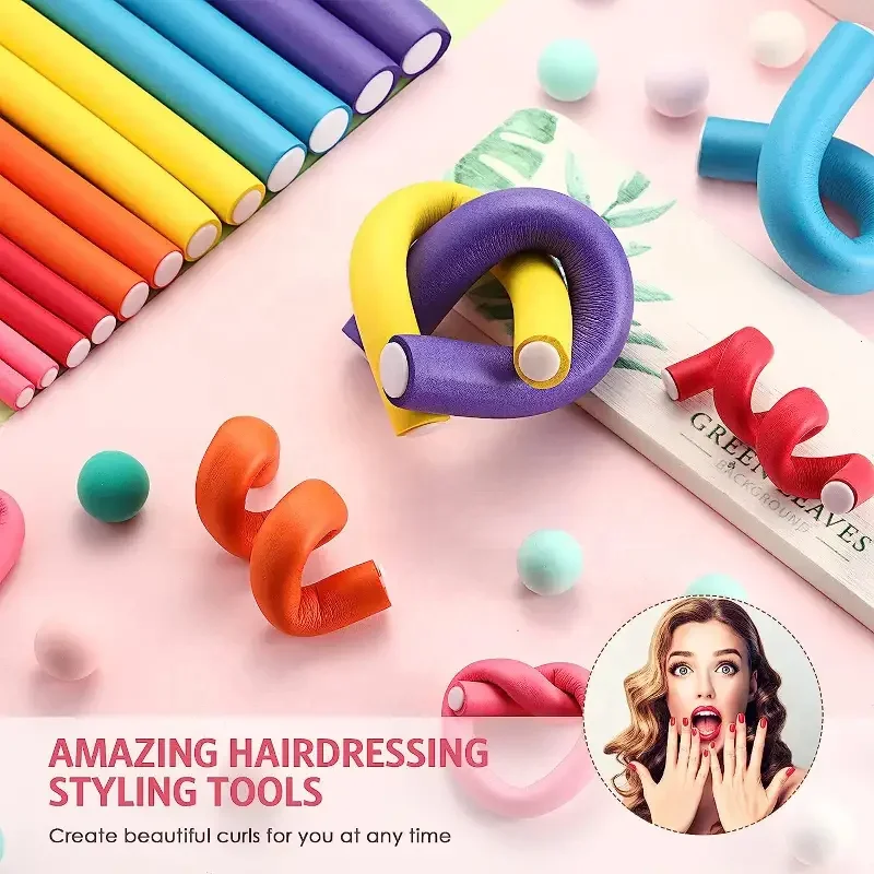 42pcs/Set Twist Foam Hair Rollers DIY No Heat Hair Rods Rollers Hair Curlers Set Flexible Curling Rods Flexi Rods