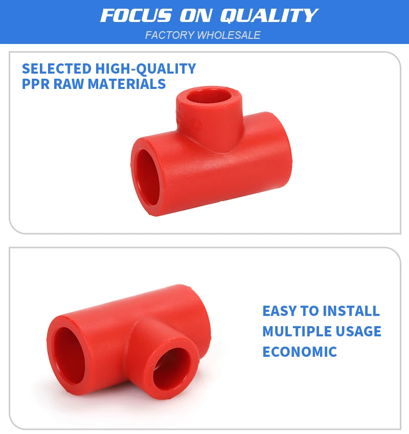 high quality red color ppr reducing tee fitting plumbing material ppr 3 ways connector plastic ppr tee for water pipe