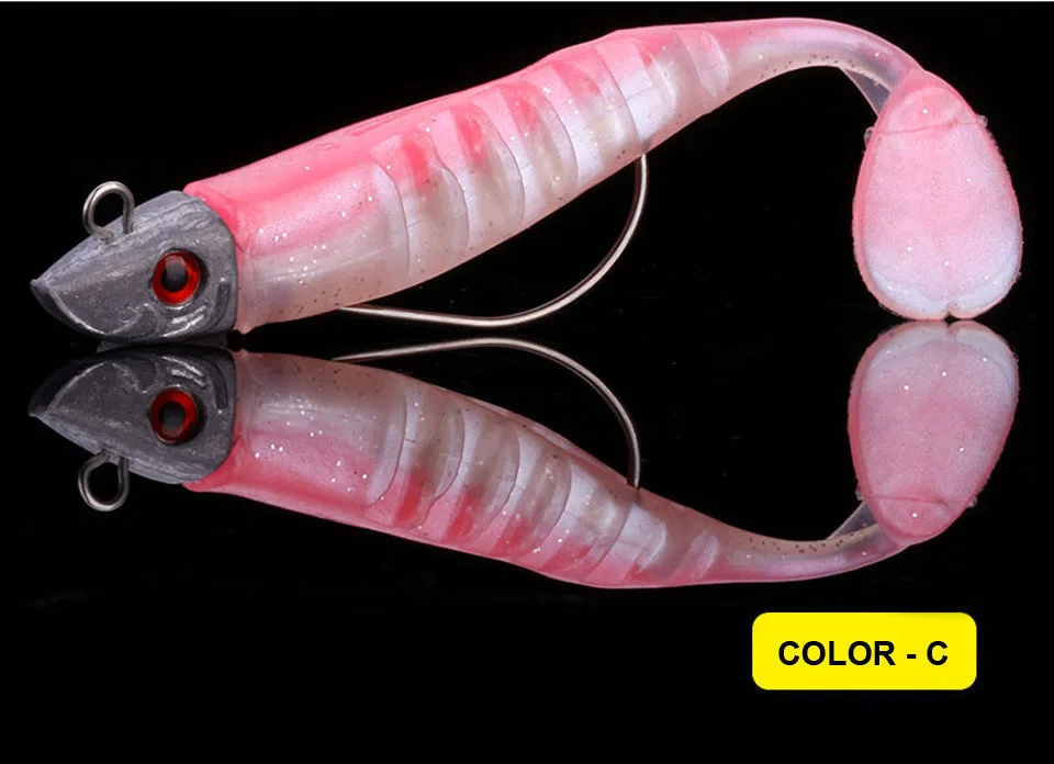 Wholesale 130mm/26g 100mm/16g PVC Material T-tail Jig Head Lure With Crank Hook Bionic Soft Fishing Bait