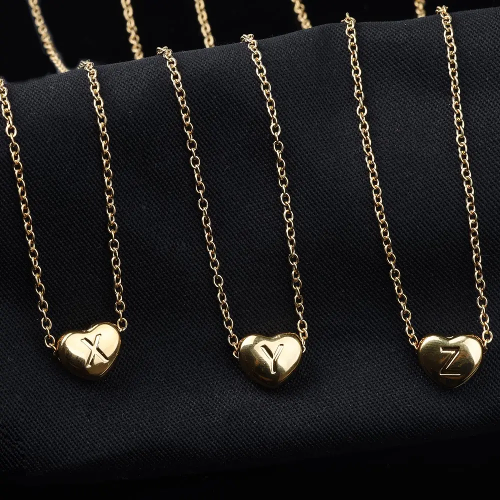 Gold Stainless Steel Personalized Heart Letter Necklace for Ladies