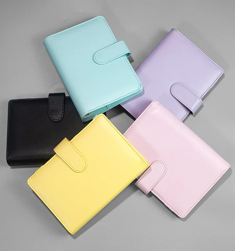 Portable 6 Ring Binder A5 A6 Vouchers Cash Tickets Storage PU Leather Budget Planner with Card Slots for Family use