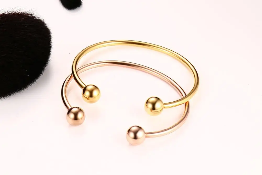 Wholesale High Polishing Stainless Steel Wire Open Cuff Bangle Screw Steel Beads Bangle Jewelry
