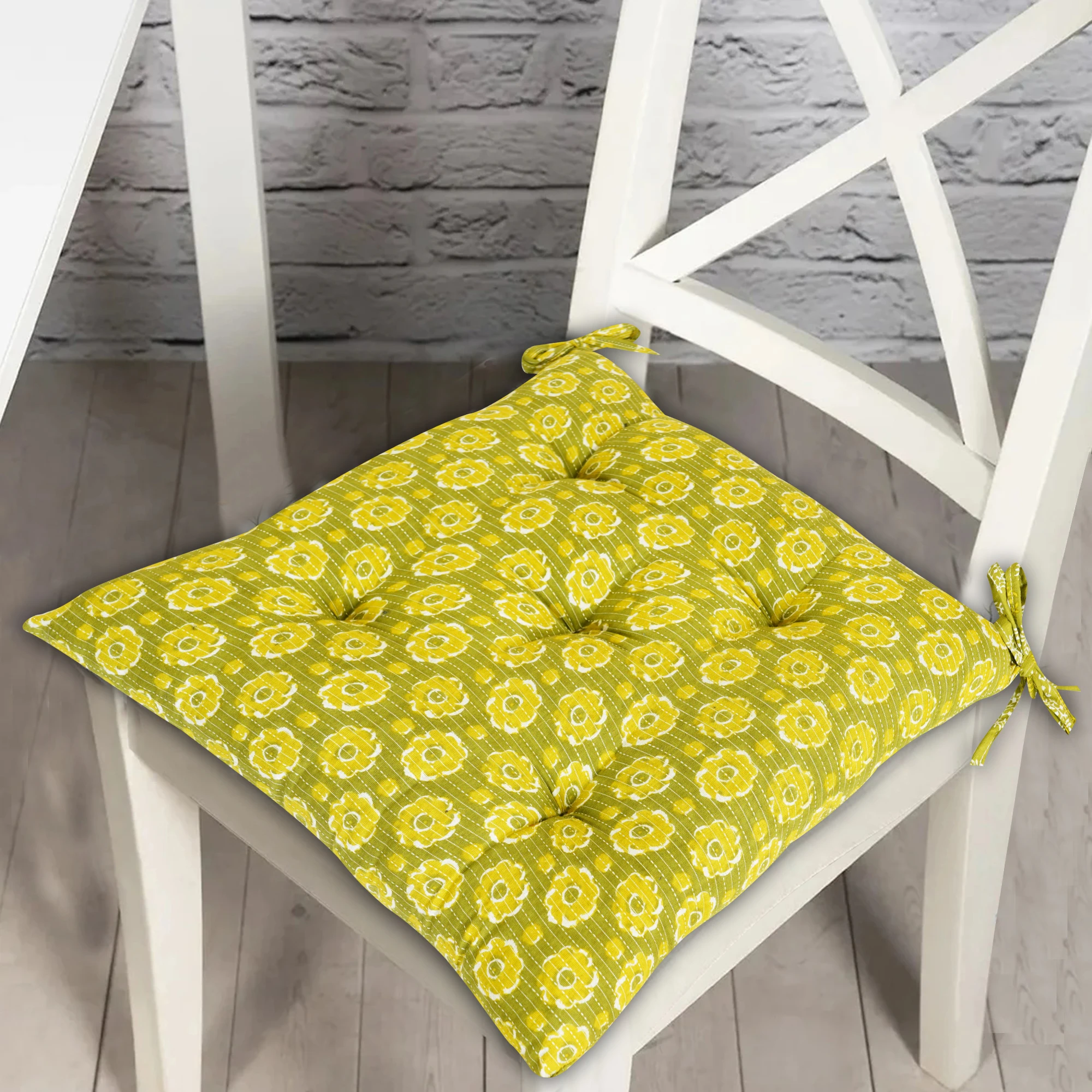 Hand Block Print Cotton Fabric Decorative Printed Chair Pads Chair Cushion Back Support Seat Cushion