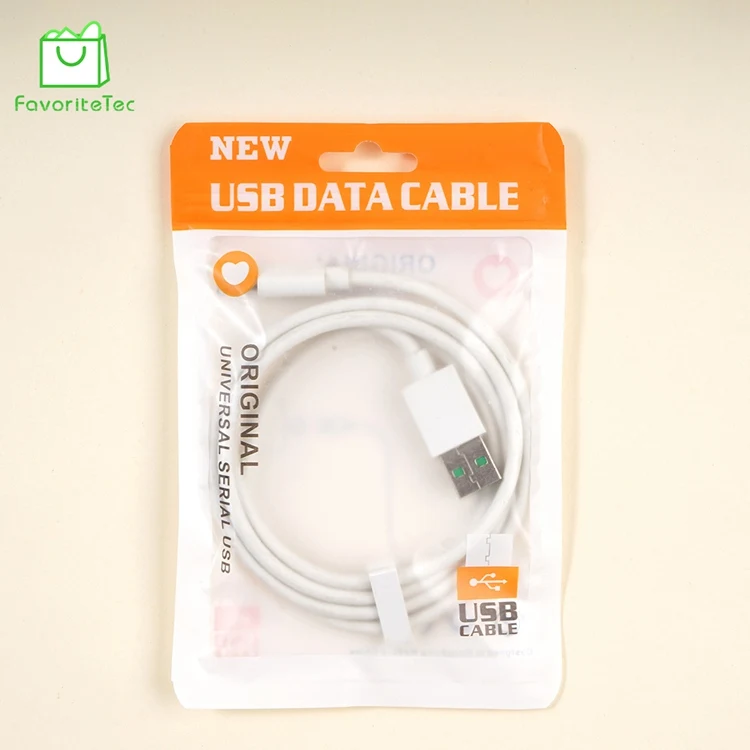 Custom Printed Transparent Plastic Zipper Bag Packing USB Cable With Hang Hole