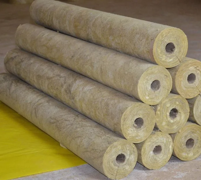 Length 1000mm Rockwool Pipe Fire Resistance Section Rock Wool 100-150 Kg/m³