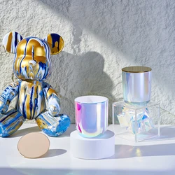 empty big size pink iridescent holographic candle jars 12 oz with box and rose gold lids