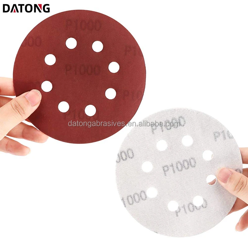 Customized Abrasives disc red sanding disc 125mm 5inch with 8 holes grit 180 sandpaper aluminum oxide red sand disc pad