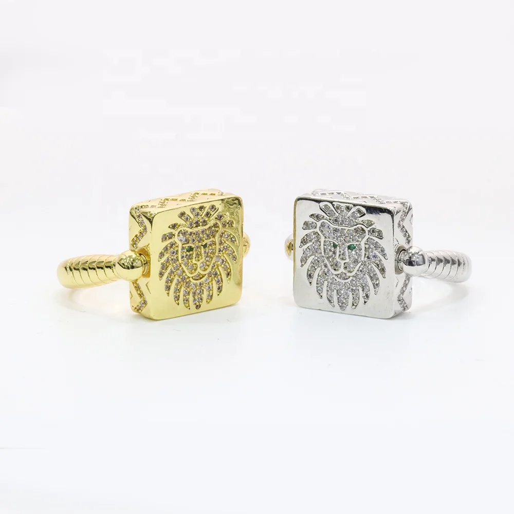 Fashion Style high quality 18k Gold Plated Micro Pave CZ Lion Face  Ring For Men
