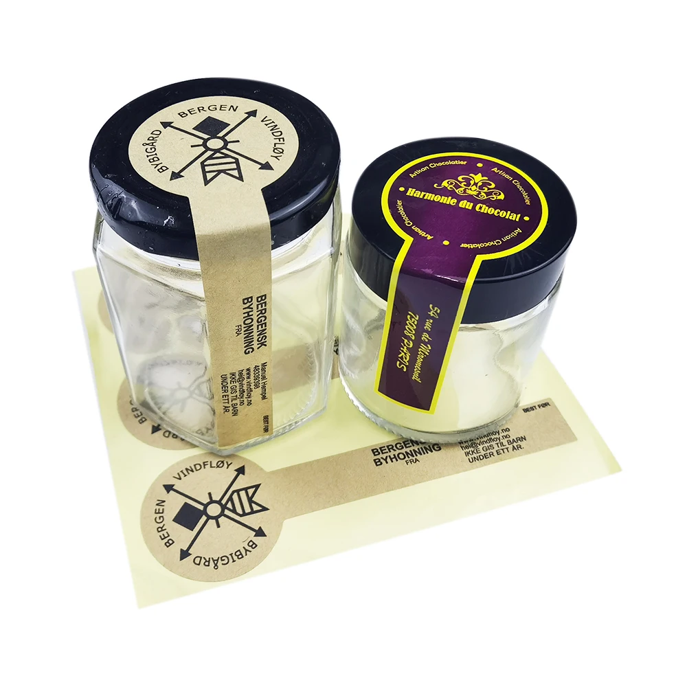 Custom Design Printed Self Adhesive Permanent Bottle Packaging Seals Honey Food Pantry Vial Spice Jar Tag Labels Sticker