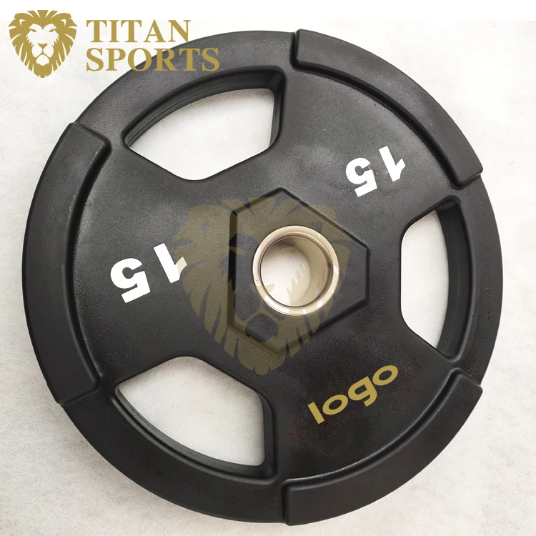 Free Weight Three Grips Urethane Bumper Plate PU  Polyurethane Tri Grip Weight Plate