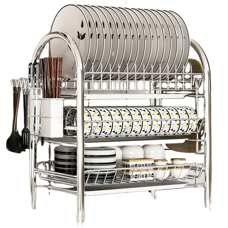 Dish Rack Kitchen Stainless Steel Supplies Household Washing And Tableware Cabinet Drain Dish Storage Box Shelf