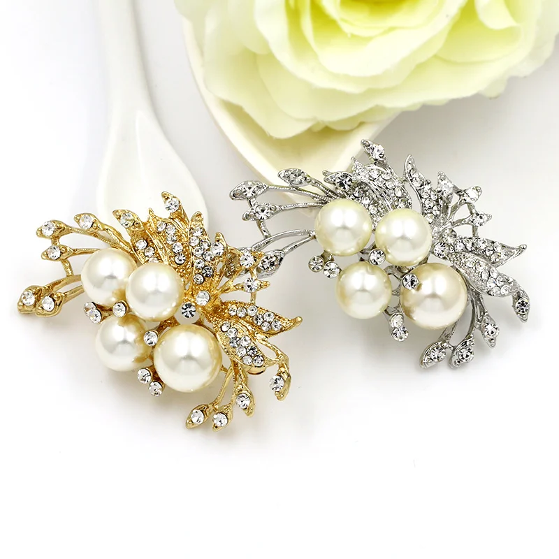 Latest Fashion Lapel Flower Pin Rhinestone Pearl Brooch Crystal Custom Brooches Women Girl
