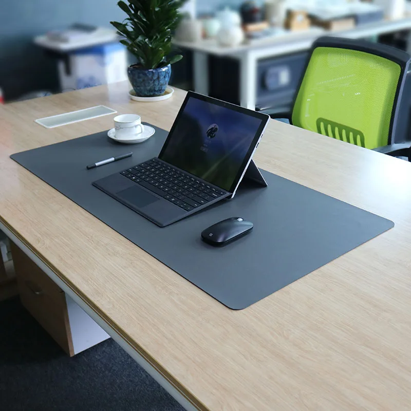 
Multifunctional Gray Office Desk Pad Waterproof Rectangle PU Leather Computer Desk Blotter 