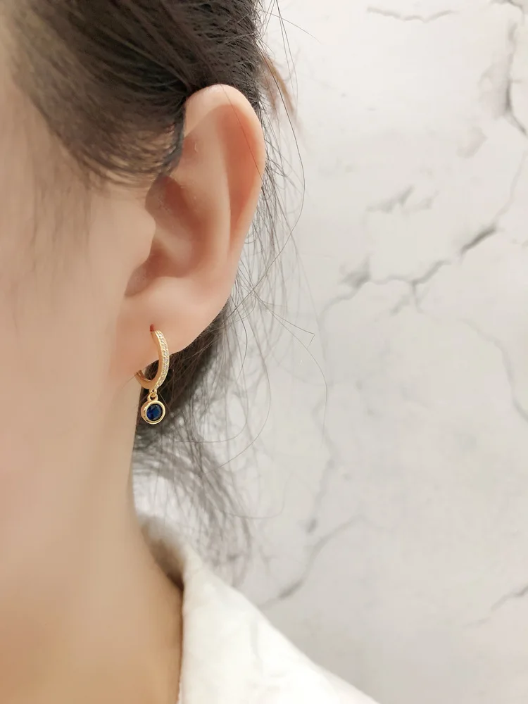 925 sterling silver paved cubic zirconia bezel setting luxury single diamond drop dangly huggie hinged hoop earring for girls
