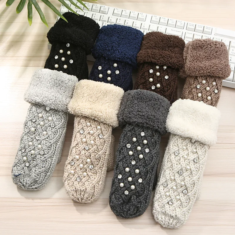 Hand Warmer Cover Mitten Long Gloves Wholesale Cold Weather Winter Thick Warm Fleece Lined Acrylic Twist Cable Knit for Women