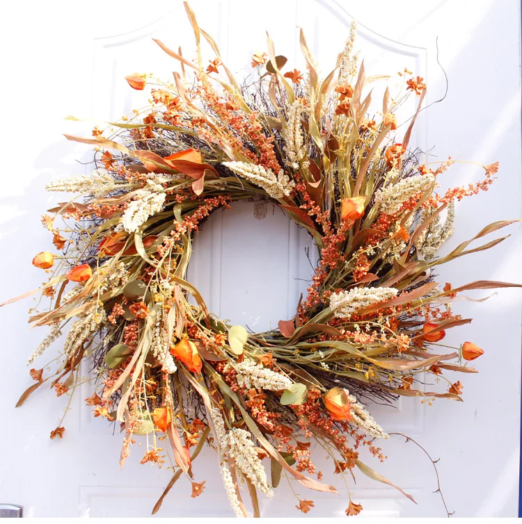 Front Door Wreath Grain Wreath Harvest Gold Wheat Circle Garland autumn wreath for Front Door Wedding Home Decor fall garland