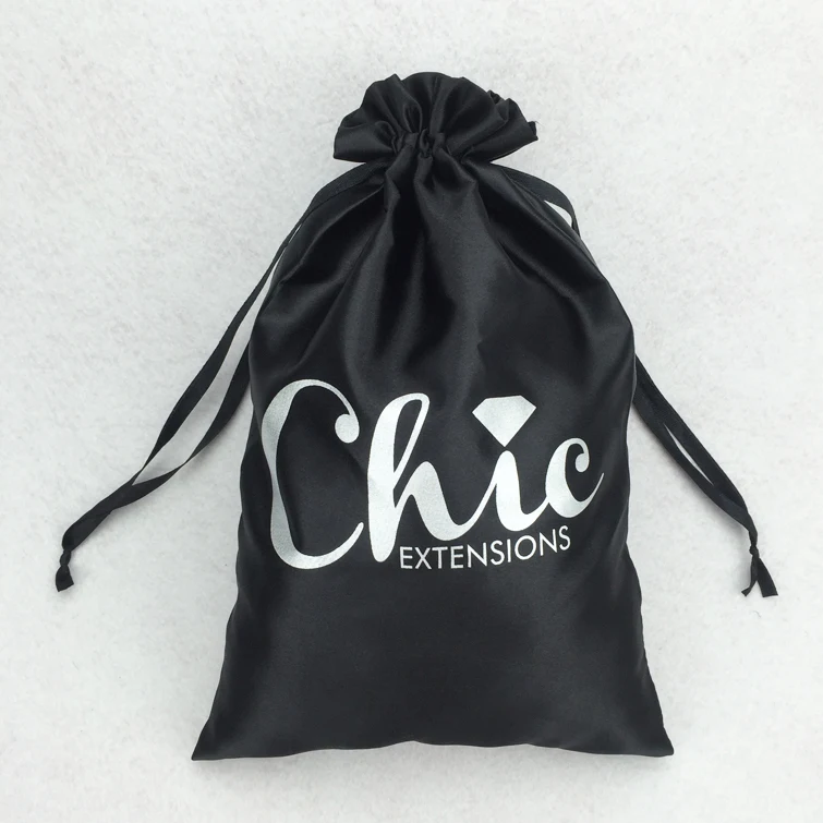 2021 factory custom printed logo extra large silk wig black satin hair bag