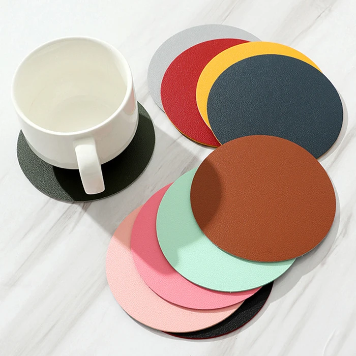 High Quality PU Leather Drink Coasters Coffee Cup & Mug Mat Round Shape Pad Table Desk Protection for Home Kitchen Decor