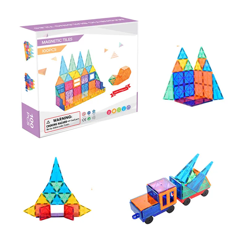 Magnet tiles120 pcs Clear Colors Set Magnetic Building Block Play Educational Toys for kids