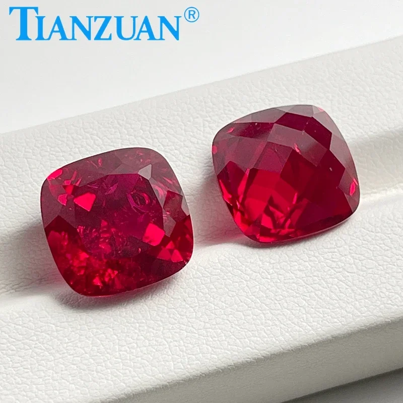 Tianzuan Lab Grown Ruby Gemstone Cushion Shape Natural Cut  5# Red Color Artificial Ruby Stone with inclusions loose stone