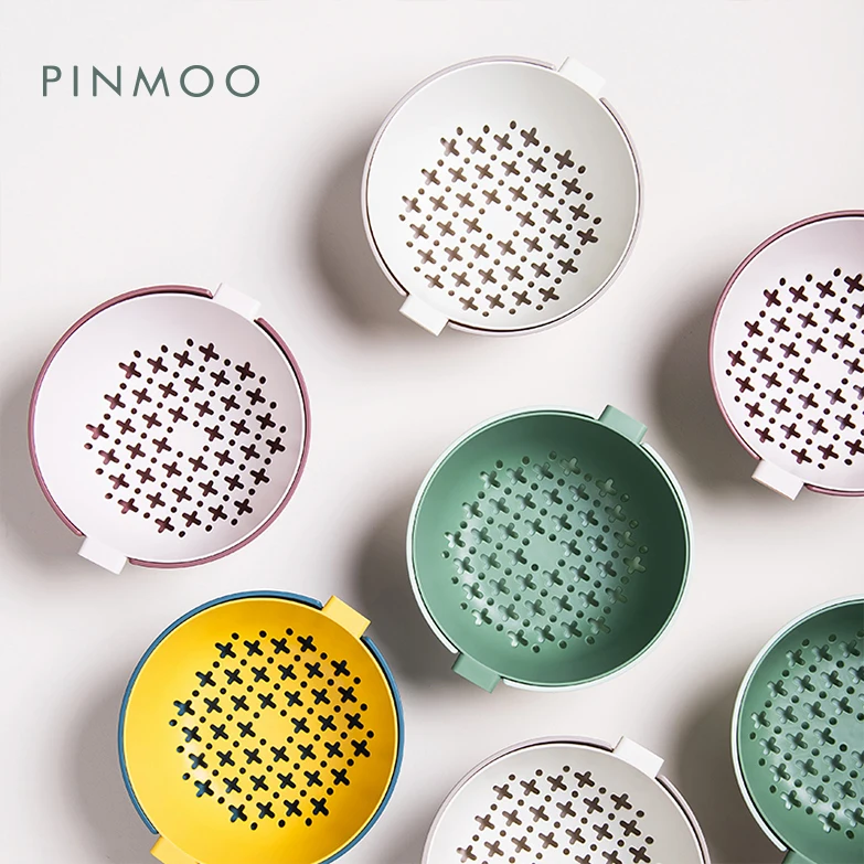 Pinmoo Design Kitchen Supplies Double Layer Vegetables Fruit Drain Storage Basket Washing Cleaning Tools