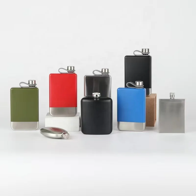 Stainless Steel Whisky Hip Flask Square Shape Flat Alcohol Hip Flask For Outdoor Travelling